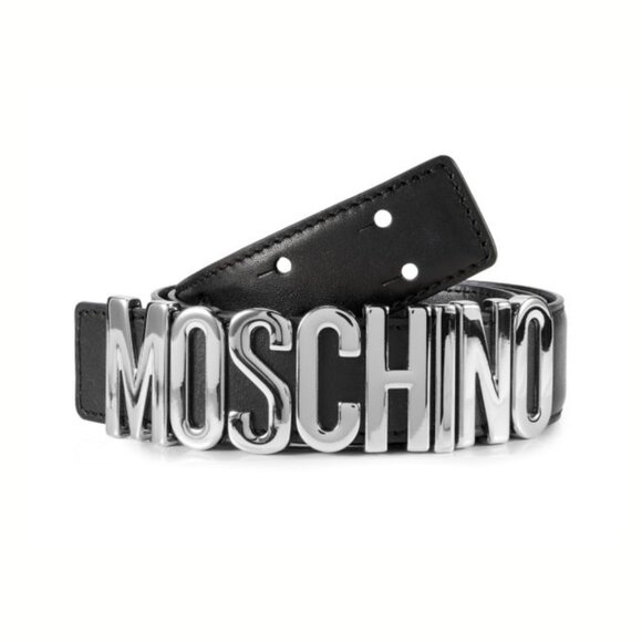 NWT Moschino Leather Belt Silver-Tone Logo Embellished Buckle main image 4